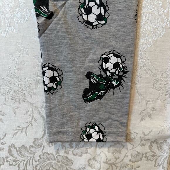 Kids Dinosaur Pajama Set Soccer Dino Print Green & Gray Size 6Y - Picture 5 of 7